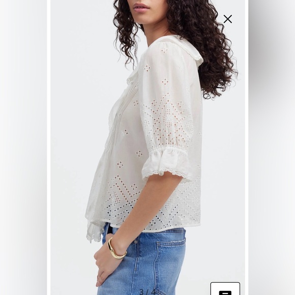 NWT- Madewell Pintuck Ruffle Puff Sleeve Top, White, Medium - Picture 3 of 12